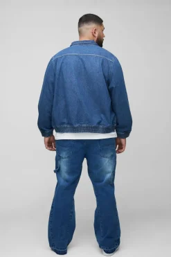 Discount boohooMAN Plus Gothic Cross Applique Carpenter Gusset Jeans mid wash