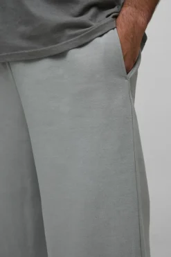 Cheap boohooMAN Plus 330GSM Basic Extreme Wide Leg Jogger dark grey