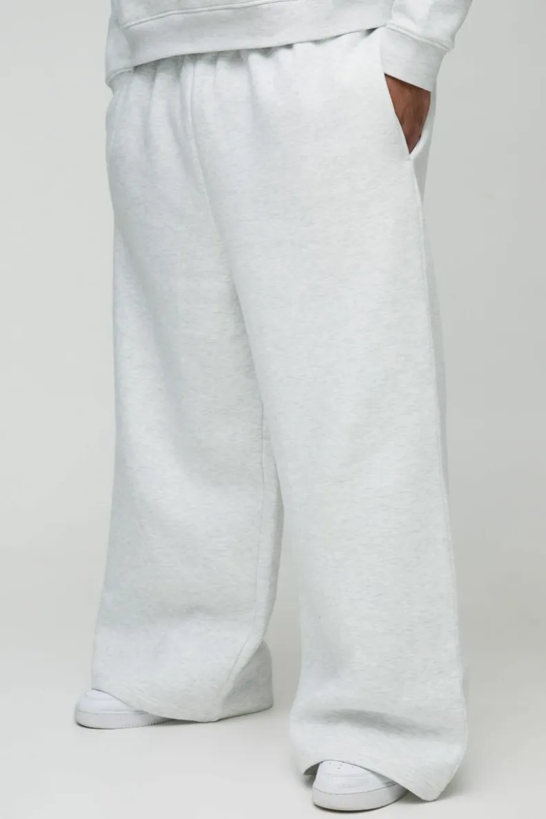 Sale boohooMAN Plus 330GSM Extreme Wide Leg Basic Jogger grey marl