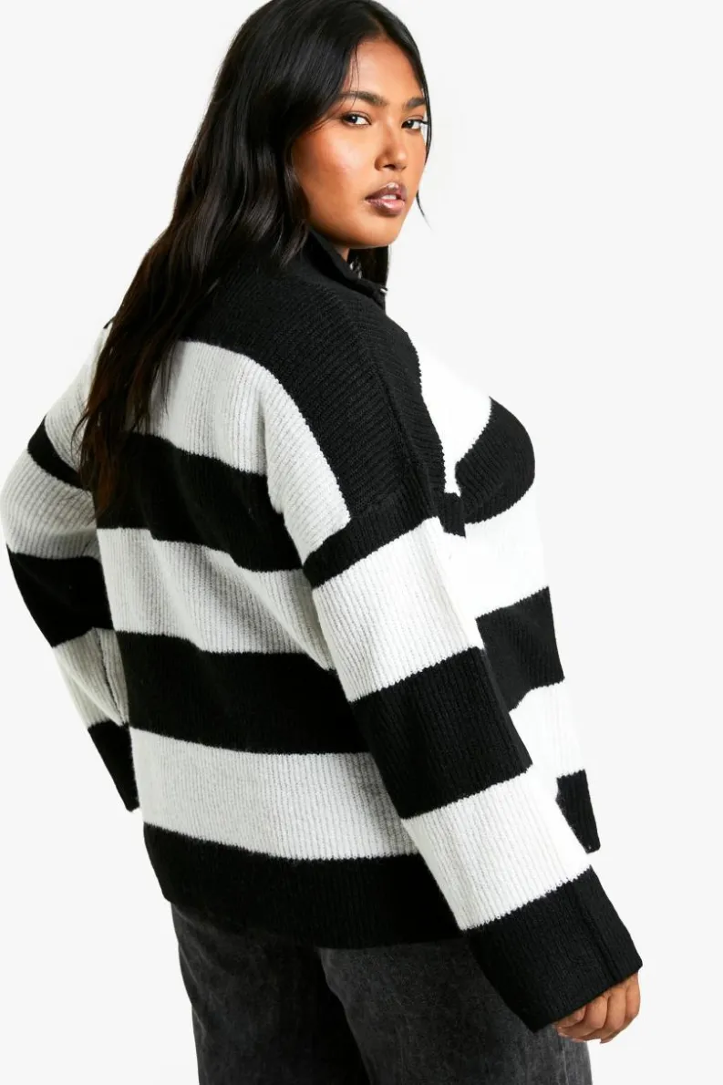 Discount boohoo Plus Half Zip Soft Knit Jumper black