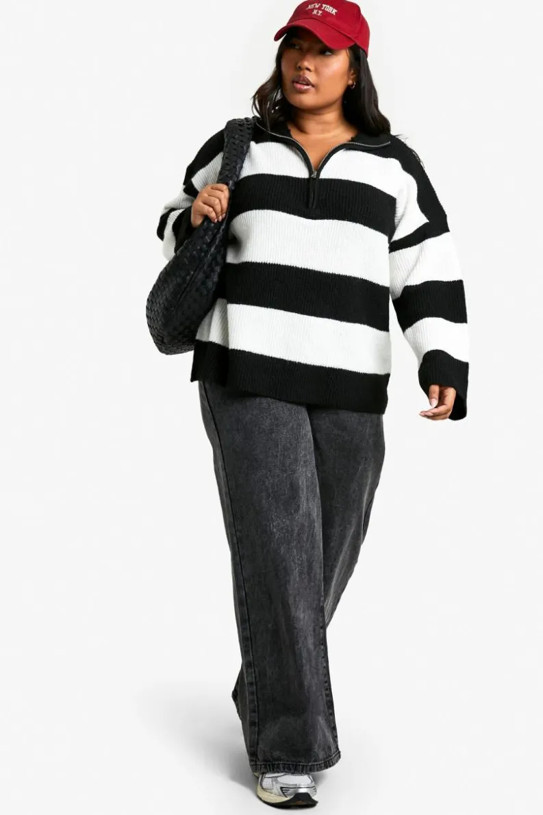 Discount boohoo Plus Half Zip Soft Knit Jumper black