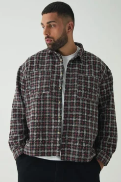 Hot boohooMAN Plus Heavy Weight Boucle Overshirt black