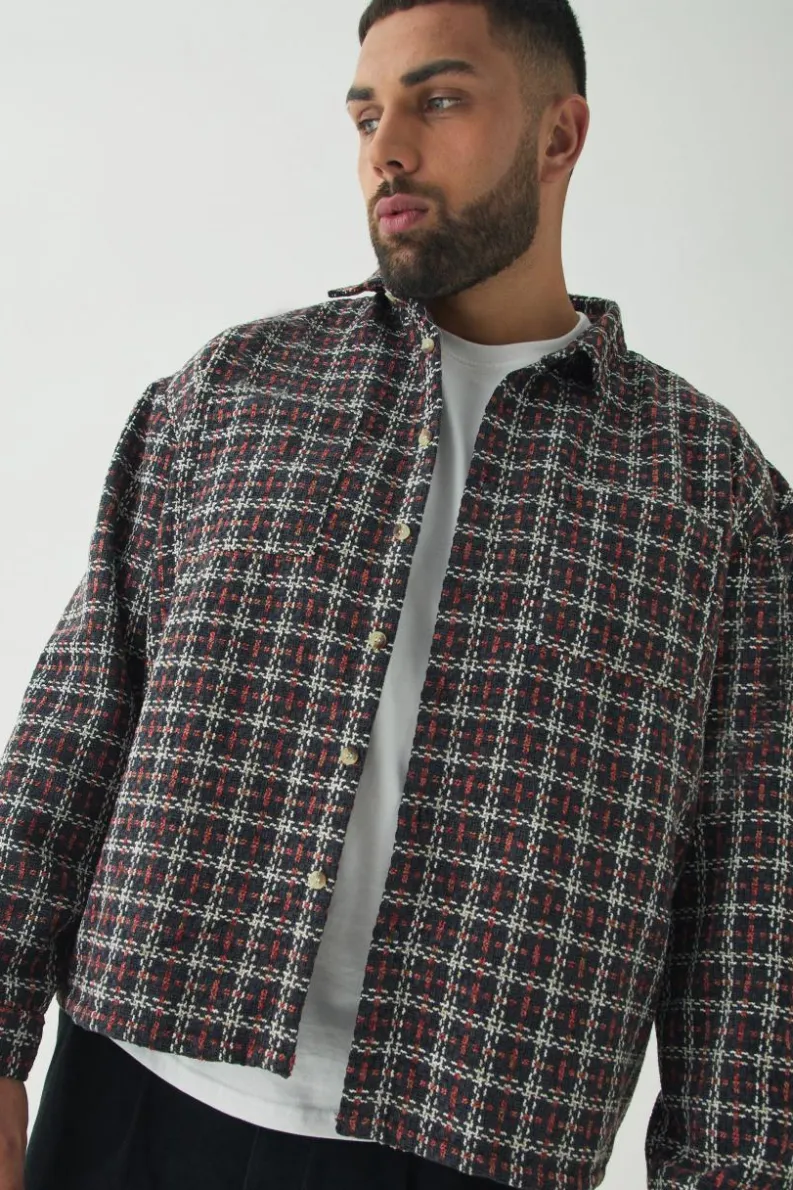 Hot boohooMAN Plus Heavy Weight Boucle Overshirt black