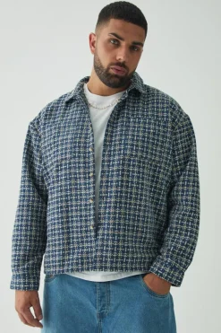 Fashion boohooMAN Plus Heavy Weight Boucle Overshirt blue