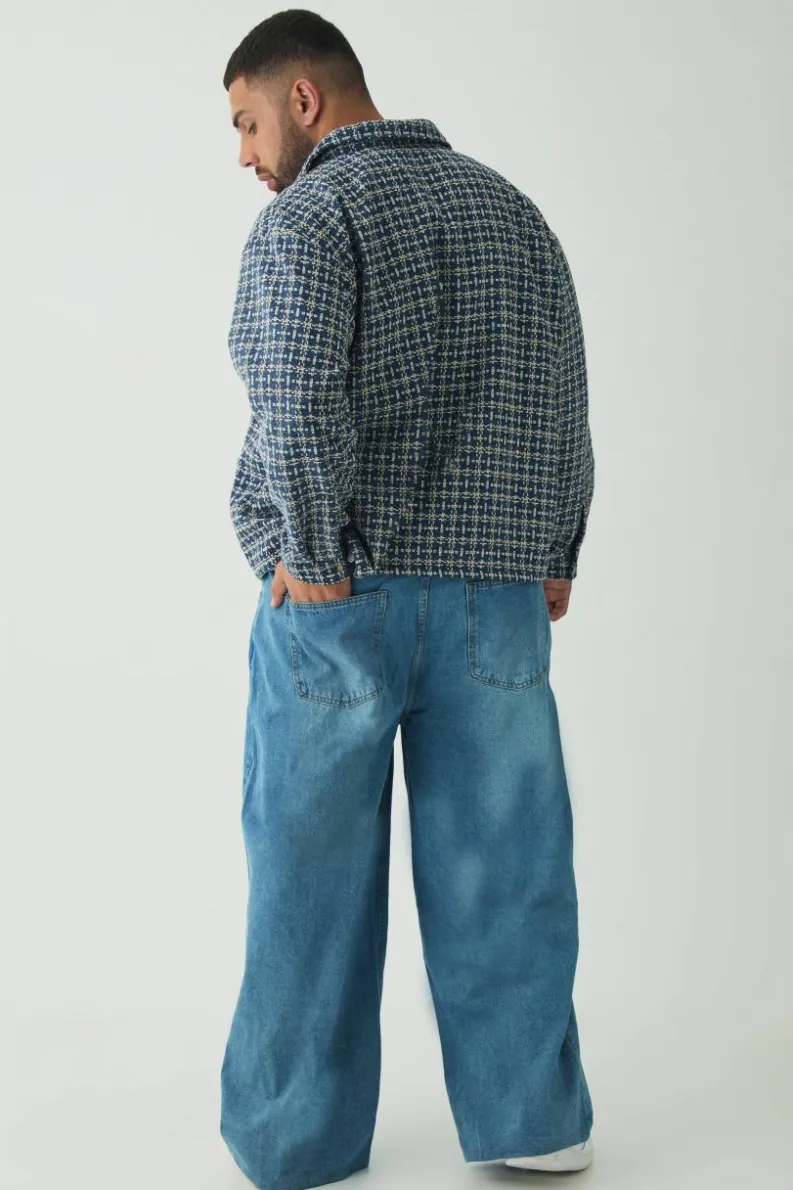 Fashion boohooMAN Plus Heavy Weight Boucle Overshirt blue