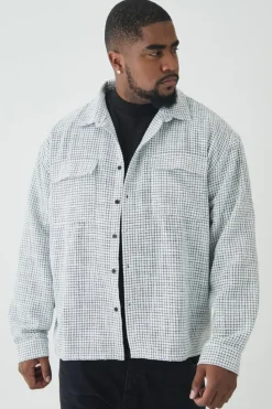 Best Sale boohooMAN Plus Heavy Weight Boucle Shacket white
