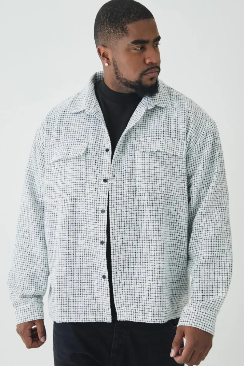 Best Sale boohooMAN Plus Heavy Weight Boucle Shacket white