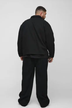Sale boohooMAN Plus Heavyweight Embroidered Overshirt washed black