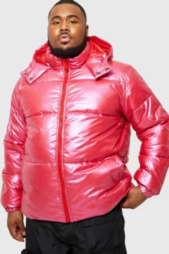 New boohooMAN Plus High Shine Ripstop Man Print Tape Puffer red