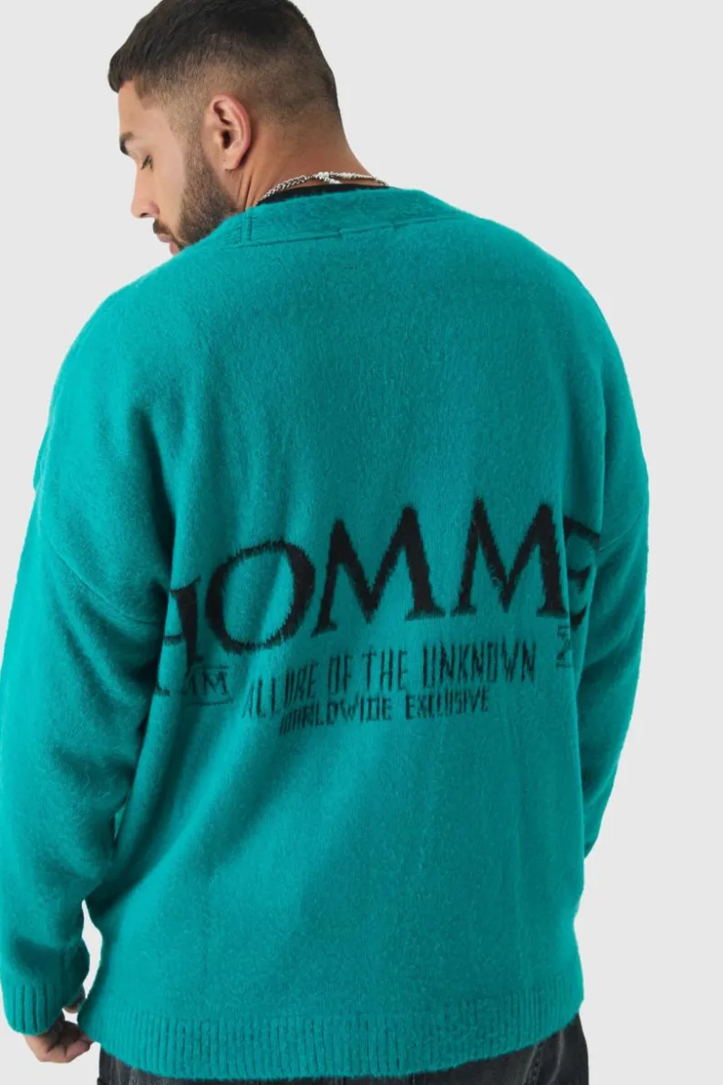Discount boohooMAN Plus Homme Fluffy Knit Cardigan forest