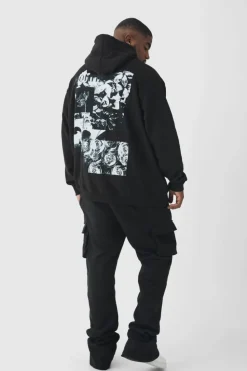 Fashion boohooMAN Plus Homme Spliced Floral Graphic Oversized Hoodie black