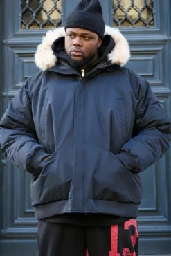 Best boohooMAN Plus Hooded Parka With Removeable Faux Fur Trim In black