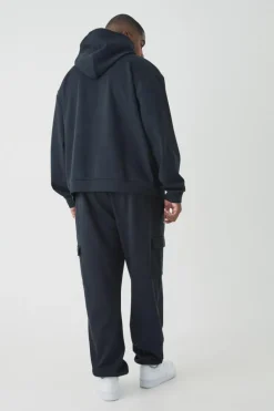 Best boohooMAN Plus Interlock Slim Fit Smart Cargo Joggers black