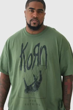 Store boohooMAN Plus Korn License Print T-shirt In green