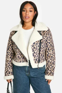 Best boohoo Plus Oversized Aviator Coat leopard