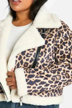 Best boohoo Plus Oversized Aviator Coat leopard