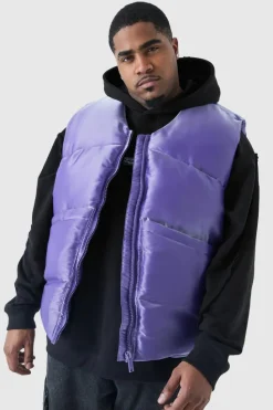 Shop boohooMAN Plus Liquid Metallic Nylon Padded Gilet purple