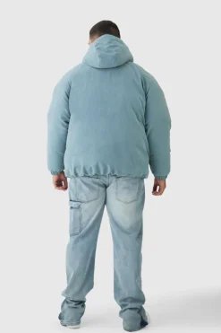 Fashion boohooMAN Plus Man Extreme Heavy Padded Hooded Puffer Coat In dusty blue
