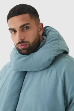 Fashion boohooMAN Plus Man Extreme Heavy Padded Hooded Puffer Coat In dusty blue