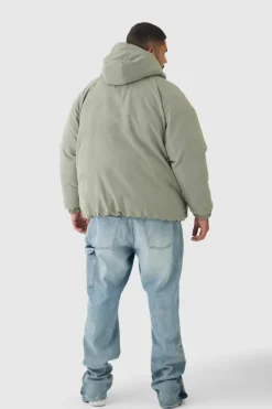 Outlet boohooMAN Plus Man Extreme Heavy Padded Hooded Puffer Coat In stone