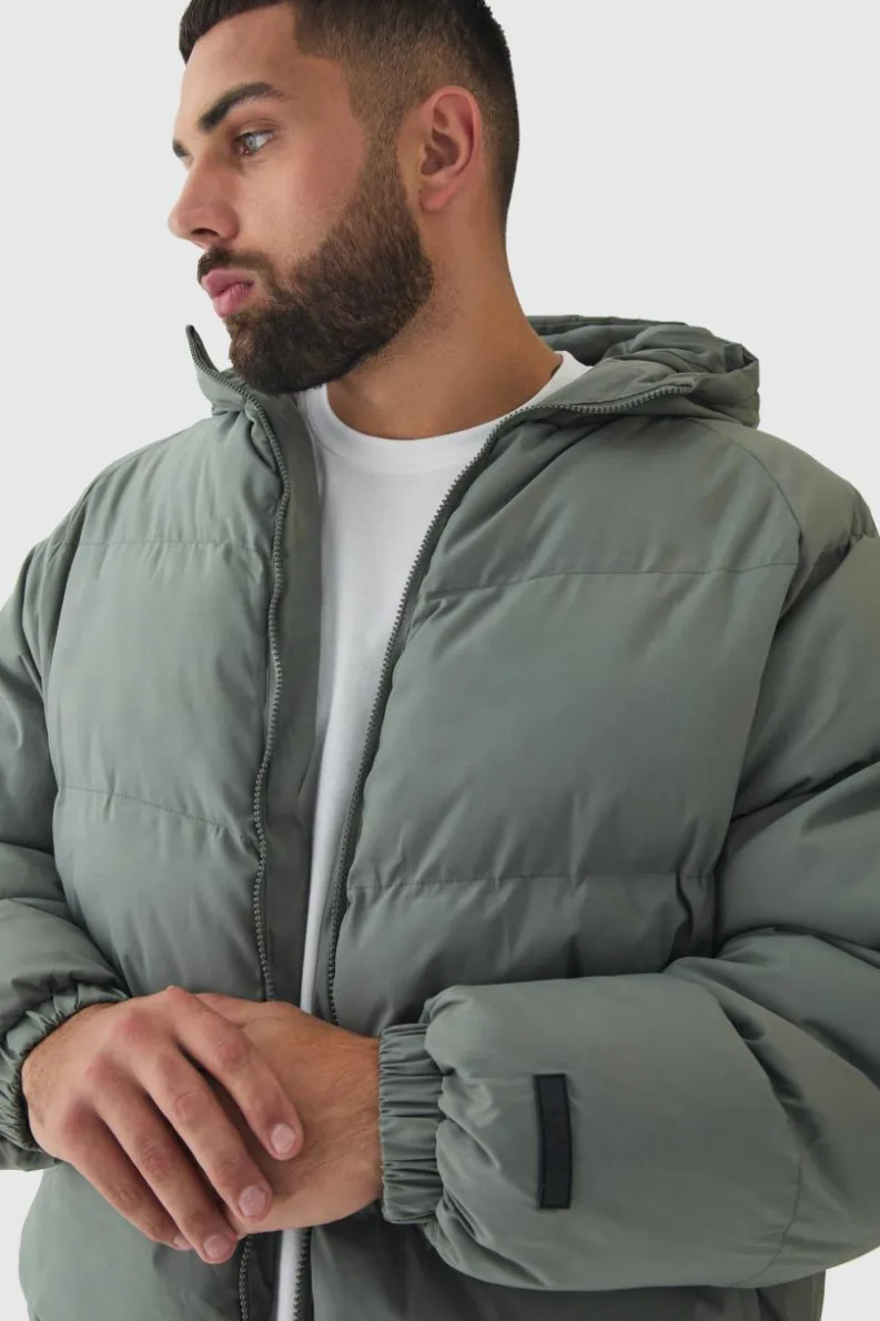 Cheap boohooMAN Plus Man Regular Fit Hooded Puffer Coat In grey