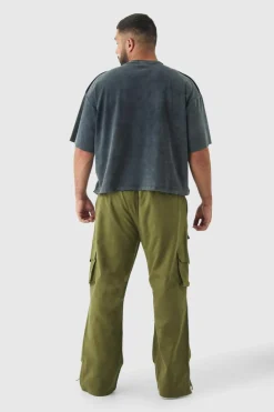 Sale boohooMAN Plus Multi Split Hem Relaxed Fit Cargo Trousers khaki