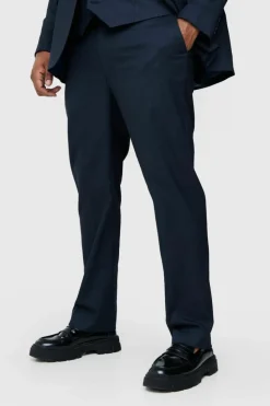 New boohooMAN Plus Pinstripe Regular Fit Suit Trouser navy