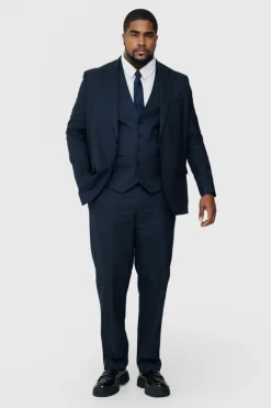 New boohooMAN Plus Pinstripe Regular Fit Suit Trouser navy