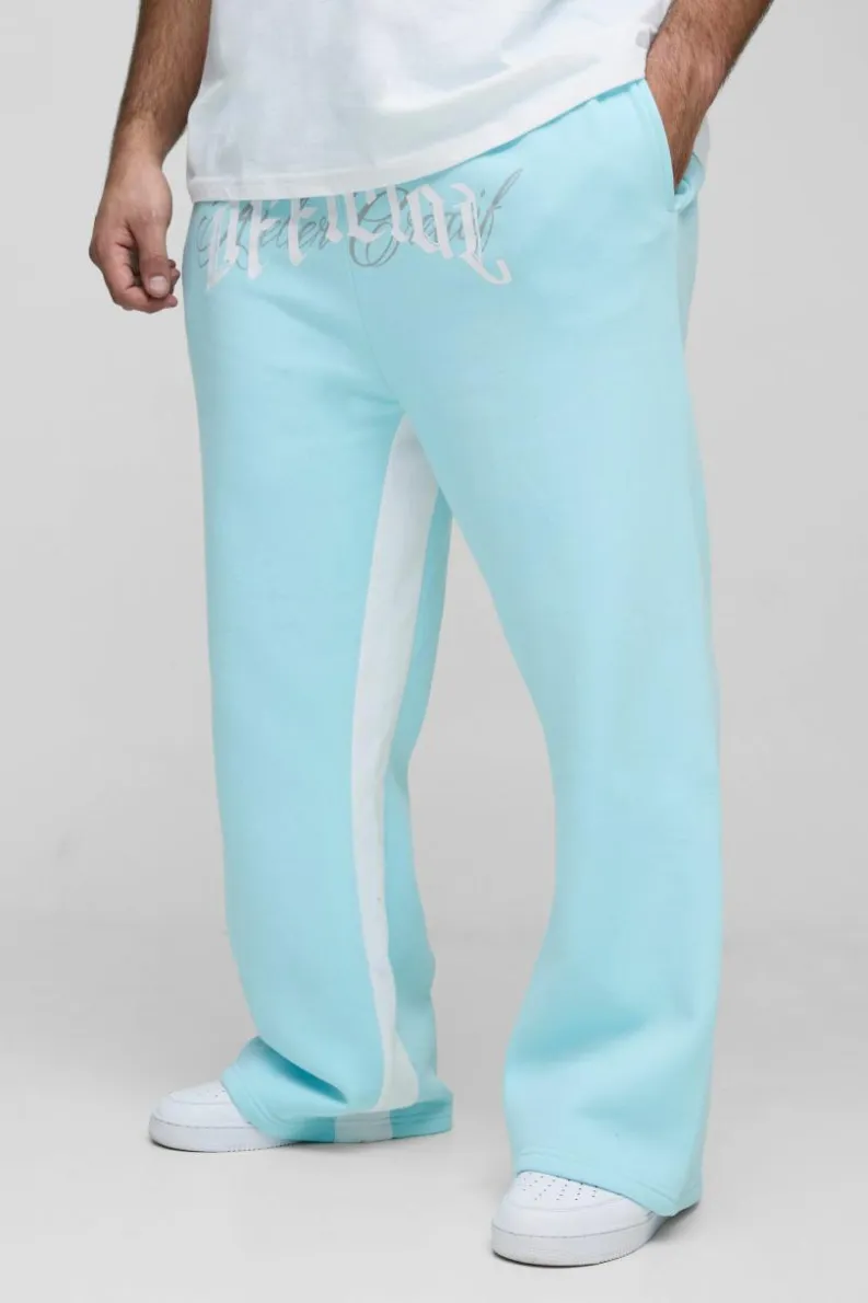 Hot boohooMAN Plus Official Embroidery Relaxed Flare Jogger light blue