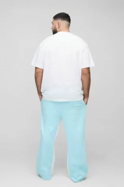 Hot boohooMAN Plus Official Embroidery Relaxed Flare Jogger light blue