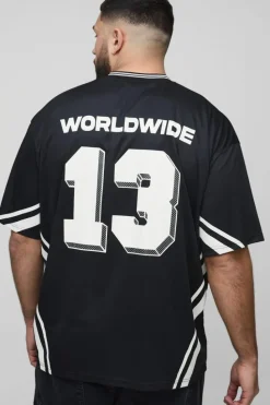 Store boohooMAN Plus Official Oversized Mesh Football T-shirt black