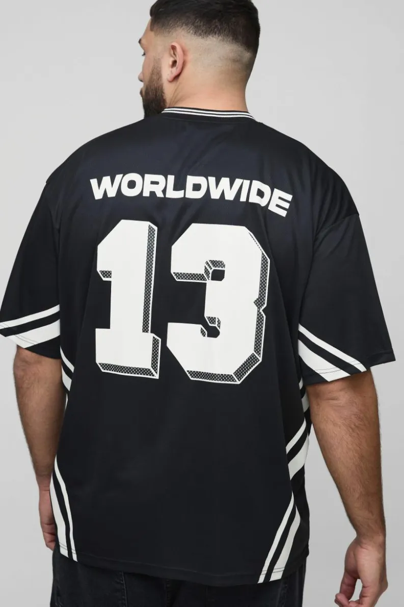Store boohooMAN Plus Official Oversized Mesh Football T-shirt black