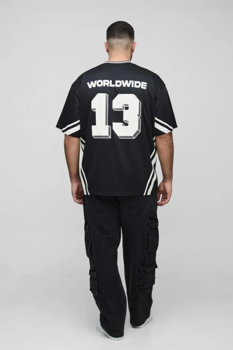 Store boohooMAN Plus Official Oversized Mesh Football T-shirt black