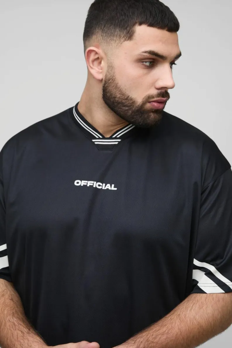 Store boohooMAN Plus Official Oversized Mesh Football T-shirt black