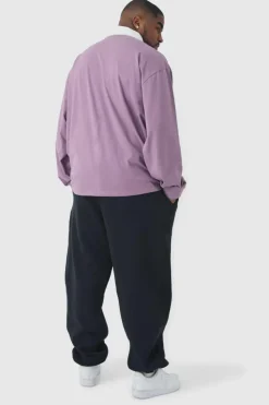 New boohooMAN Plus Oversized Applique Rugby Polo mauve
