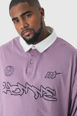 New boohooMAN Plus Oversized Applique Rugby Polo mauve