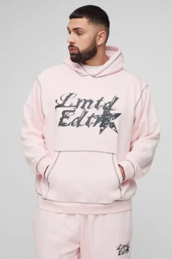 Outlet boohooMAN Plus Oversized Boxy Contrast Stitch Lmted Hooded Tracksuit pink