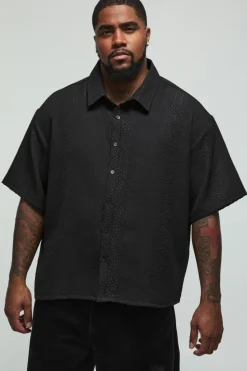 Cheap boohooMAN Plus Oversized Boxy Embossed Jacquard Shirt black