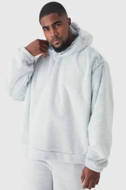 Flash Sale boohooMAN Plus Oversized Boxy Fluffy Two Tone Hoodie grey