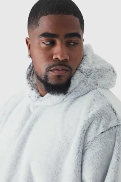 Flash Sale boohooMAN Plus Oversized Boxy Fluffy Two Tone Hoodie grey