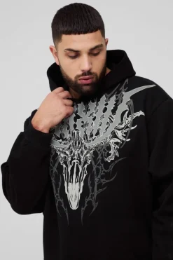 Cheap boohooMAN Plus Oversized Boxy Gothic Large Scale Print Hoodie black