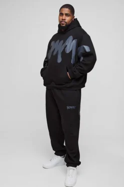 Cheap boohooMAN Plus Oversized Boxy Homme Graffiti Print Hooded Tracksuit black