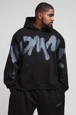 Cheap boohooMAN Plus Oversized Boxy Homme Graffiti Print Hooded Tracksuit black