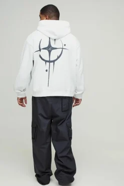 Outlet boohooMAN Plus Oversized Boxy Homme Graffiti Print Hoodie white