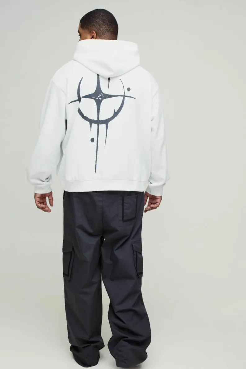 Outlet boohooMAN Plus Oversized Boxy Homme Graffiti Print Hoodie white