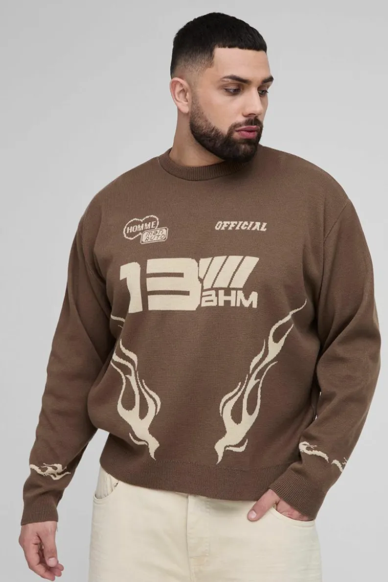 Clearance boohooMAN Plus Oversized Boxy Moto Knitted Jumper taupe