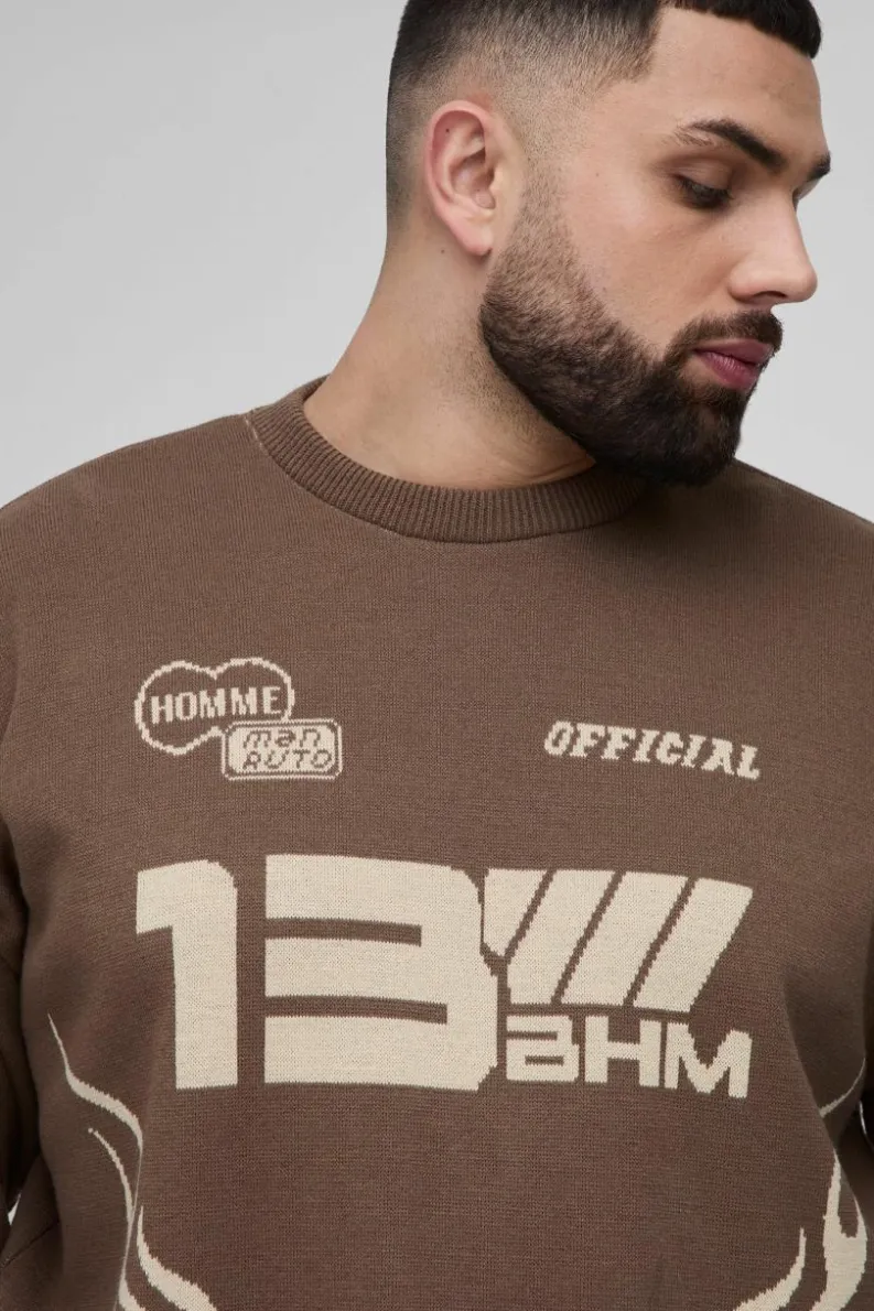 Clearance boohooMAN Plus Oversized Boxy Moto Knitted Jumper taupe