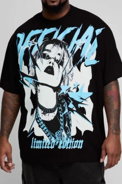 Discount boohooMAN Plus Oversized Boxy Official Tour Large Scale Print T-Shirt black