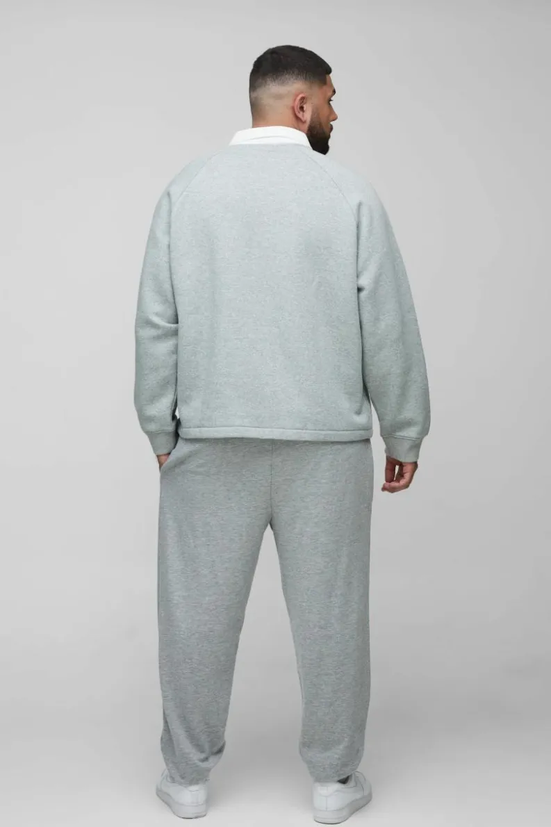 Clearance boohooMAN Plus Oversized Boxy Polo Sweatshirt in grey