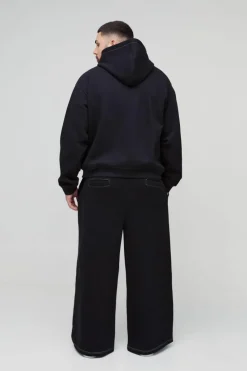 Sale boohooMAN Plus Oversized Boxy Skeleton Puff Print Contrast Stitch Hooded Tracksuit black